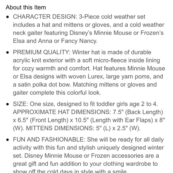 Set of 2, Disney Minnie Mouse beanie hat and gloves set. - Picture 12 of 13